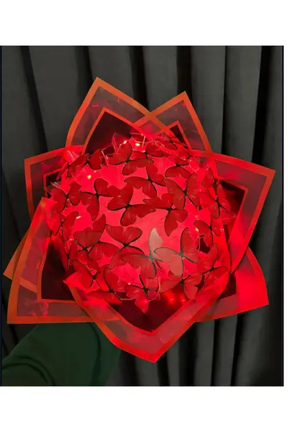 Kırmızı Kelebekli Yapay Buket